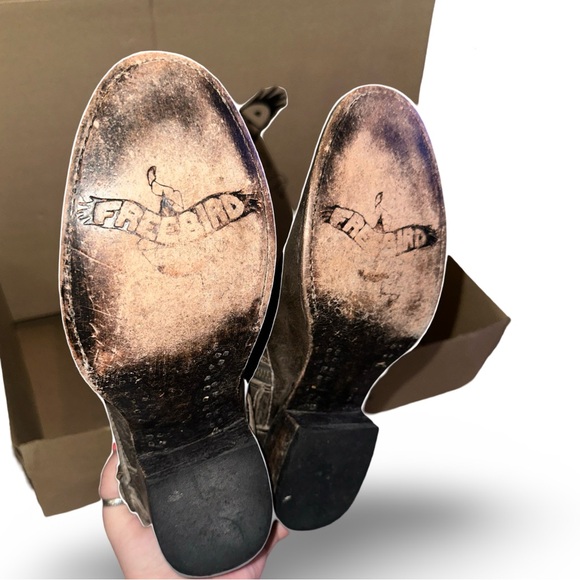 Freebird By Steven Irish Leather Buckle Strap Tall Boots in Stone Womens Sz 7 - Picture 6 of 9